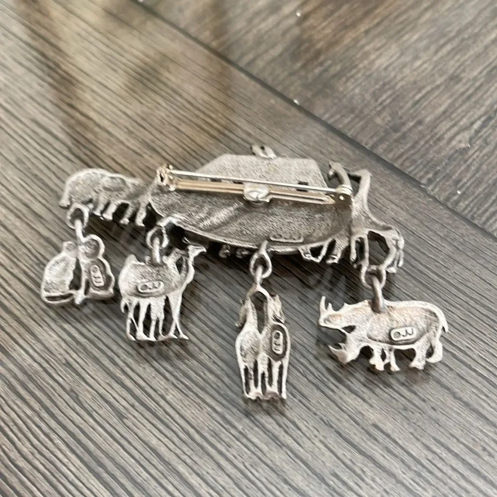Vintage JJ Jonette Jewelry Pewter Spoontiques Noah’s Ark Animal Pin - Pin Art